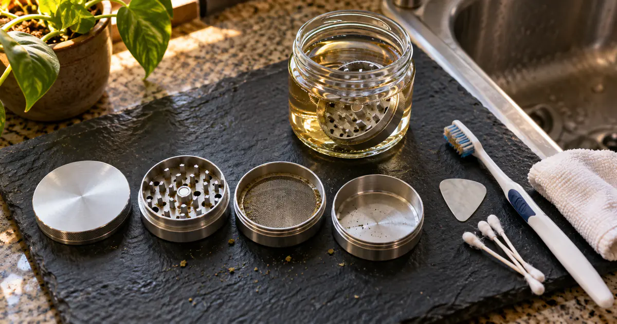 header image for the article How to Clean a Weed Grinder (Kief First, Then by Material)